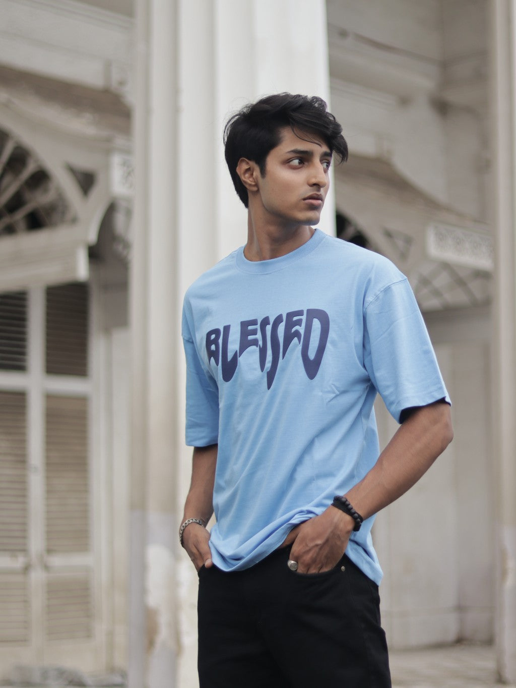 ISHO BLESSED Oversized Tee - Light Blue ISHŌ Clothing Co