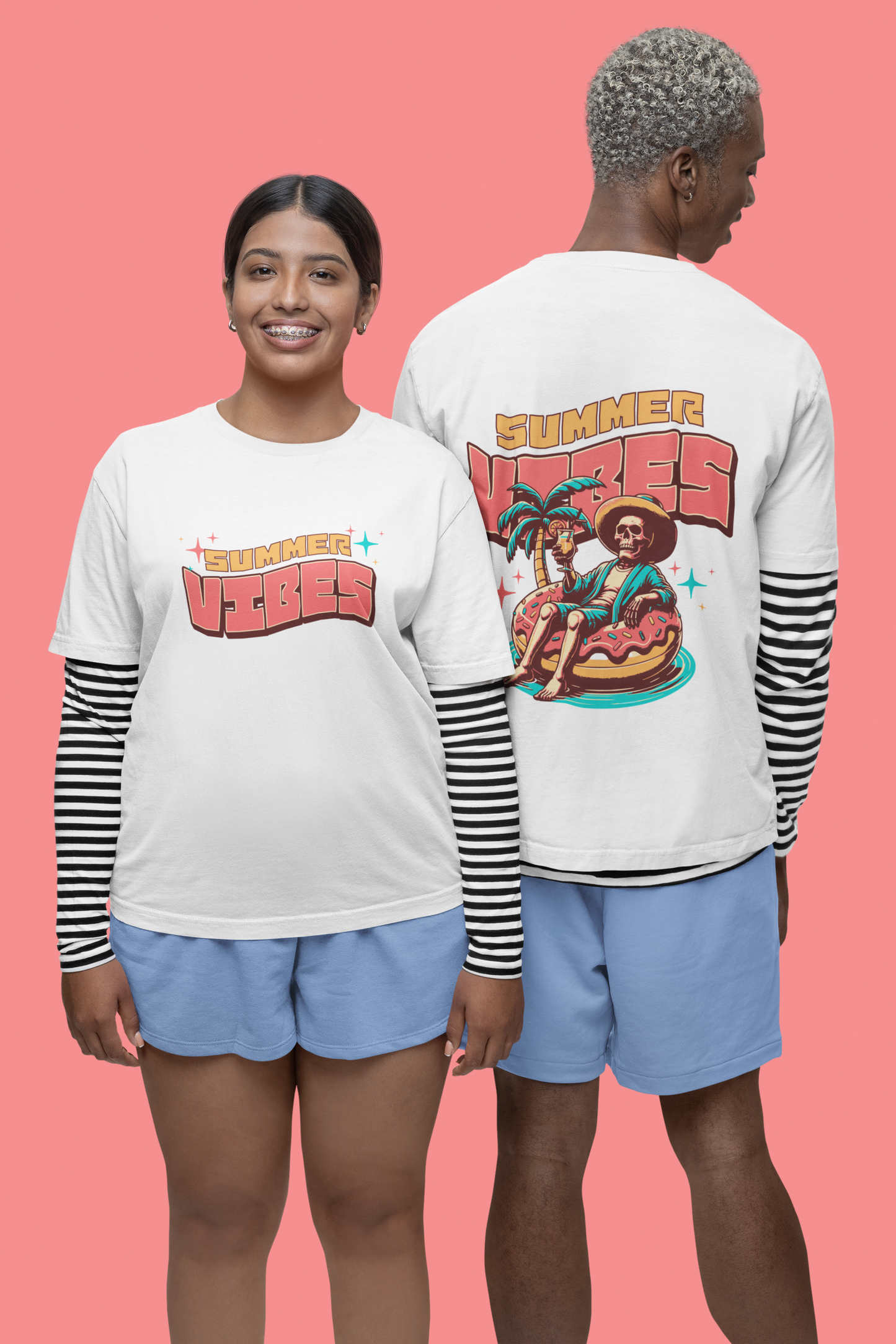 ISHO "Summer Vibes" Couple Oversized Tshirt (Initials Printed on Sleeves)