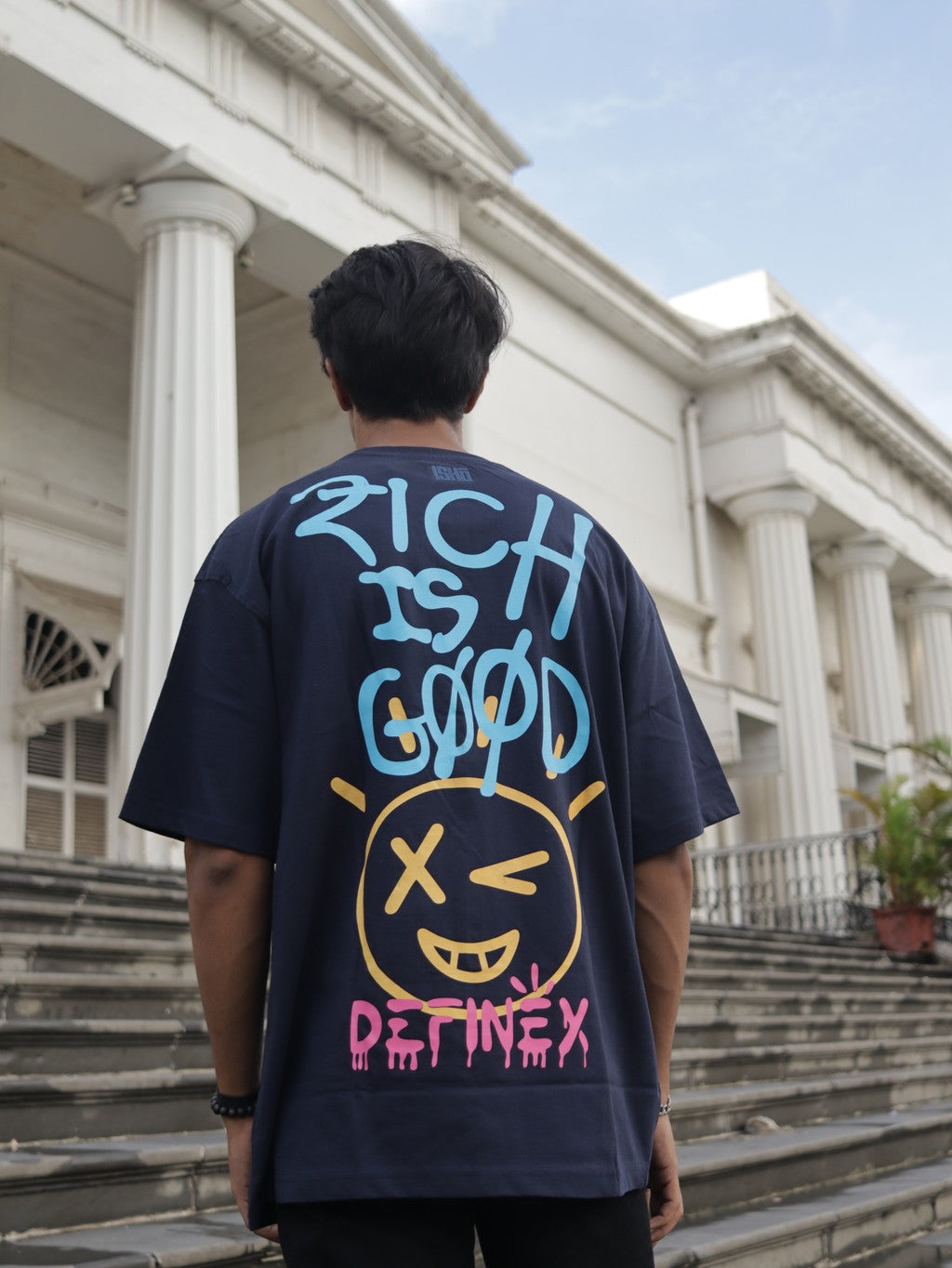 Rich Is Good Oversized Tee - Navy Blue ISHŌ Clothing Co