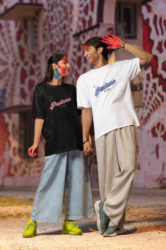 ISHO "Partners In Crime" Couple Oversized Tshirt (Initials Printed on Sleeves)